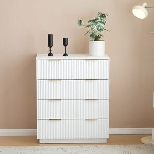 Comò FCH bianco in P2 Particle Board e Density Board, 72x41x94 cm, con motivo ondulato, a quattro livelli e cinque cassetti - Product Image 1