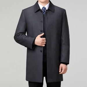 Men's <b>Black</b> <b>Wool</b> Long Trench <b>Overcoat</b> Notched Lapel Open Front Wind-Proof Thick Woven Fabric Regular Sleeve with Pockets - Product Image 4