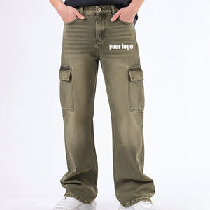 Pantalones Vaqueros Vintage Lavados a Precio Mayorista con Logotipo Bordado Personalizado, Pierna Recta, Lavado Desgastado y Bolsillos Laterales Tipo Cargo - Product Image 1