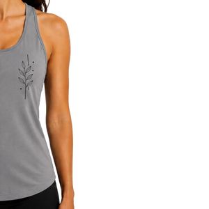 Gray Women Racerback Tank Top Minimal <b>Leaf</b> Print Sleeveless Gym Yoga Fitness Workout Moisture Wicking Activewear Custom ODM - Product Image 4