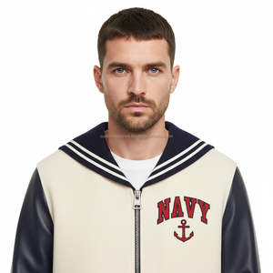 Chaqueta Varsity de Lana Personalizada con Cuello Marinero, Transpirable, Resistente al Viento, Cierre de Botones Cubiertos, Logotipo Bordado en Chenille en la Parte Delantera - Product Image 6
