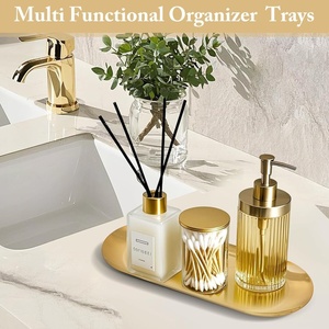 Oval Gold Plated <b>Storage</b> <b>Tray</b> Polished Finish Minimalist Design For Table Use Neatening <b>Storage</b> - Product Image 6