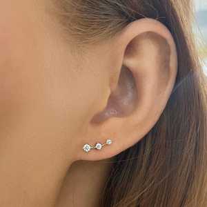 Graduated Solitaire Ear <b>Climber</b> <b>Earring</b> Round Lab Grown Diamond Custom 14k Solid Gold Minimalist Everyday Wear Jewelry Wholesale - Product Image 2