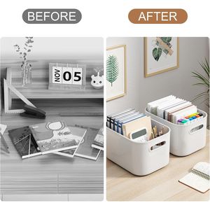 6 Pack White <b>Storage</b> <b>Bins</b> Lids Stackable <b>Storage</b> Container for Organizing Small <b>Storage</b> <b>Boxes</b> Handles for Bookshelves Cupboards - Product Image 1