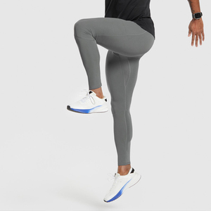 Leggings de compression noirs unis pour hommes, longueur intégrale, respirants, taille élastique, pantalons de yoga - Product Image 2