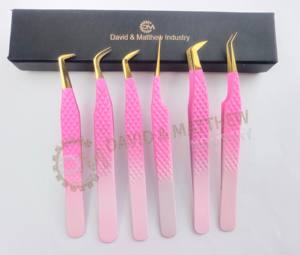 Las pinzas profesionales de Extensión de pestañas de acero inoxidable más vendidas, pinzas de pestañas con agarre de diamante dorado, puntas de fibra para perfectas - Product Image 3