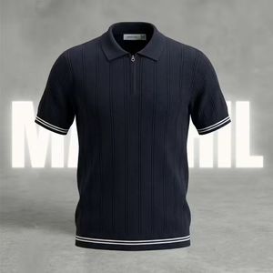 Men's Front Logo Printed Polyester Knitted Zipper <b>Shirt</b> | Cuffed Short Sleeve Striped Casual <b>Summer</b> <b>Shirt</b> | Quick Dry | 4XL | - Product Image 1