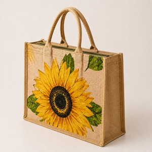 Bolsa de mano tipo tote de yute con estampado pata de gallo, ecológica, resistente, con cierre trasero con cremallera, reutilizable, para compras, con asa larga para el hombro, tamaño mediano. - Product Image 1