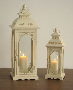White Iron Lanterns With Glass Panels And Metal Ring Tops For Home Decoration - Product Image 1