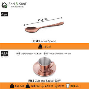 4 PCS Ensemble de tasses et soucoupes en acier inoxydable à double paroi avec finition PVD or rose et laser pour le service de boissons - Product Image 4