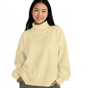 Sweat-shirt à col montant à manches longues pour femmes, service OEM, polaire doux en polyester/coton, vêtements décontractés tendance - Product Image 4