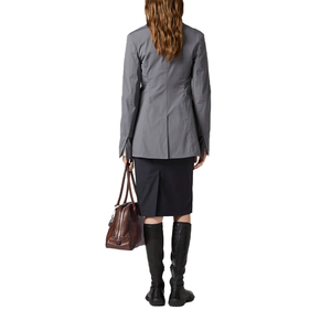 Ensemble formel 2 pièces pour femme en laine grise et polyester, blazer à manches longues, veste blazer ajustée, tenue de bureau pour femmes - Product Image 3