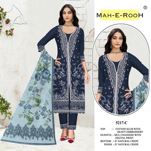 ชุดสูทปากีสถานผ้าฝ้ายเนื้อหนักปักลายหนักประดับด้วยงานปักแบบต่างๆ และงานคัทเวิร์คและงานคัทลี ชุดสูทสำหรับงานแต่งงานพร้อมผ้าคลุมไหล่ - Product Image 3