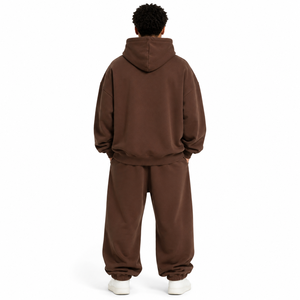 Men's <b>Oversized</b> Brown Hoodie <b>Sweatpants</b> Set Casual Tracksuit Embroidered Thermal Polyester/Cotton Fleece 380g Custom Brand - Product Image 4