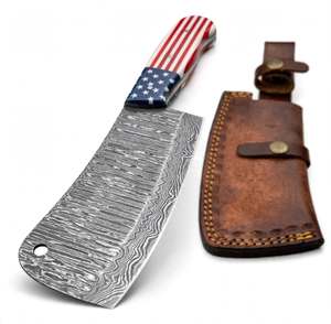 Couteau à viande artisanal en acier Damas, manche en résine, étui en cuir, outil de cuisine - Product Image 2