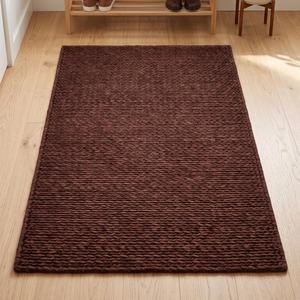 Textured Dark Brown Solid Color Wool Area <b>Rug</b>, Handcrafted Loop Pile, <b>Rustic</b> Modern Decorative Design for Living Room Bedroom - Product Image 1