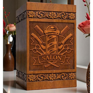 Handmade Wooden Barber Urn | Salon Theme Memorial urn Memorial Keepsake by AYAANS - Product Image 1