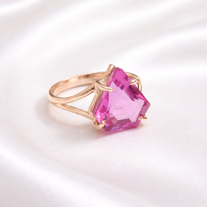 Anillo de Plata de Ley 925 con Topacio Rosa, Chapado en Oro Amarillo y Rosa, Hecho a Mano, Anillo de Piedra Rosa, Anillo Boho Apilable, Anillo de Promesa - Product Image 5