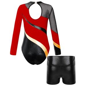 Conjunto de Ropa de Danza Latina para Niñas de 6 a 16 Años, Leotardo con Pantalones Cortos Metálicos para Gimnasia, Patinaje Artístico, Competencia, Espectáculo Escolar - Product Image 5