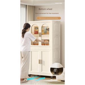 Armoire pliante latérale large de 25.59 \ 15.75 \ "armoire de rangement en plastique à porte magnétique 15.75 \" roues de 57.09 \ "10 cintres deux couches - Product Image 2