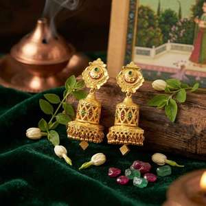 Wholesale 14K18K24K Micron Gold Plated Bridal Jhumka Earrings Set <b>Wedding</b> Fashion Earrings Traditional Floral Design Jhumka Set - Product Image 4