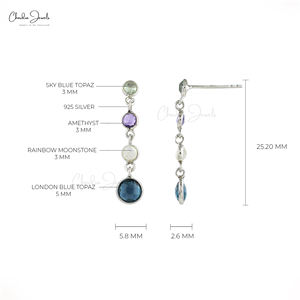 Boucles d'oreilles pendantes multi-pierres de haute qualité avec fermoir à pression, fabriquées à la main en argent sterling 925, boucles d'oreilles en pierres précieuses à prix réduit - Product Image 2