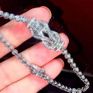 AMBER JEWELS Luxury 925 <b>Silver</b> Moissanite <b>Bracelet</b> Bowknot Chain Link Gold Plated Unisex Hip Hop Party Jewelry T-3233 - Product Image 3