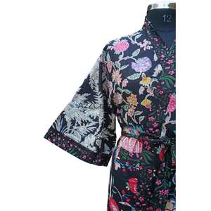 Vestido Kimono Corto de Playa para Mujer, 100% Algodón Puro, Estilo Boho Casual, con Estampado Floral, para Invierno - Product Image 4
