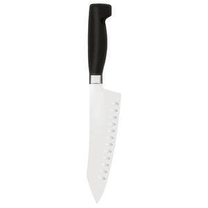 Couteaux Santoku ovales à lame alvéolée argentée avec manche noir profilé pour trancher les oignons, hacher les légumes et la préparation culinaire - Product Image 5