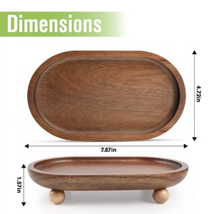 Plateau de service ovale en bois poli avec pieds en boule 7,87x4,72x1,57 po – Vaisselle moderne pour la maison - Product Image 1