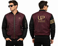 Blouson Bomber Homme Personnalisé Bordeaux et Noir, Coupe-Vent avec Poignets Côtelés, Style Streetwear, Vente en Gros OEM Usine