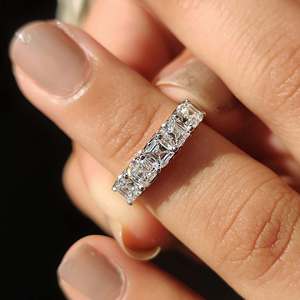 925 Sterling <b>Silver</b> <b>Emerald</b> Cut Moissanite Eternity Band | VVS Wedding <b>Ring</b> for Women - Product Image 6