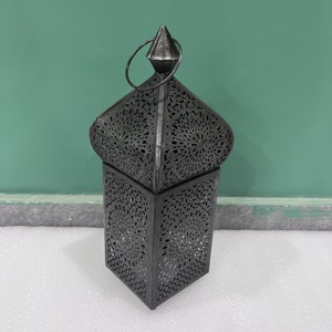 Artisan Design <b>Moroccan</b> Style Iron Candle Lantern <b>Decorative</b> Vintage Table L545 (Uttar Pradesh) 3.5X3.5X9" for Home All - Product Image 5