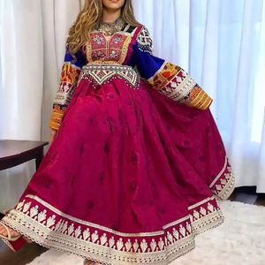 Afghan Girls Kuchi Ethnic Dress Long Sleeves Mirror Thread Work Fitted Waist Flared Hem Handmade Embroidery Afghan Kuchi Dress - Product Image 1