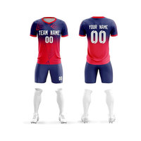 Seragam Sepak Bola Merah Kustom dengan Nama dan Nomor Tim yang Disublimasi, Jersey Lengan Pendek dan Celana Pendek Model Atletis untuk Pria