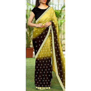 DISEÑADOR ESTAMPADO SAREE CON BLUSA DESCOSADA FIESTA WEARYELLOW - Product Image 1