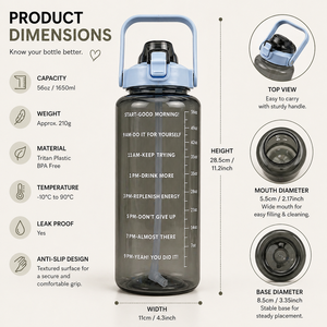 Premium Plastic Water Bottle with Lid, Reusable <b>Empty</b> Mineral Bottle for Daily Use 2000ml - Product Image 2