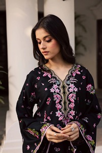 Black Cotton Salwar Kameez Floral Embroidery Loose Fit Ankle Length Traditional <b>Indian</b> Pakistani Women Casual Wear Party - Product Image 4