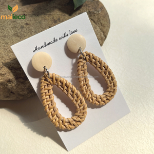 Meilleur prix à la mode bohème été plage gland boucles d'oreilles vente chaude bijoux de charme pour les femmes rotin boucle d'oreille - Product Image 3