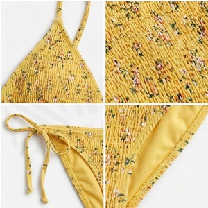 Ensemble de bikini à imprimé floral jaune North Approach avec texture côtelée et bas de bikini à nouer sur les côtés - Product Image 4