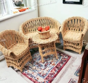 Silla de bambú de mimbre de caña de mimbre y otomana de bambú de mimbre de 4 piezas elegantes muebles para exteriores para relajación y entretenimiento - Product Image 5