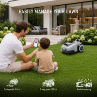 Tondeuse à gazon robotisée IP66 LOPKIN série L avec capteur de pluie et contrôle par application pour une tonte sans fil dans les jardins résidentiels
