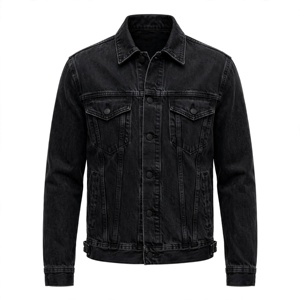 Men's Black Denim <b>Jacket</b> Casual Turn-down Collar Button Closure Regular <b>Fit</b> Solid Color Autumn Wear - Product Image 1