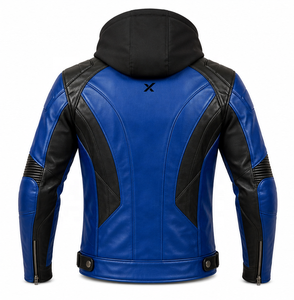 Blouson de moto en cuir à capuche sport |   Bicolore bleu vert rouge noir |   Fabricant OEM ODM |   Qualité de conception haut de gamme |   Course automobile - Product Image 2