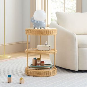 Elegant Rattan <b>Kids</b> Side Table Woven <b>Storage</b> Shelf Decorative Nursery Furniture Perfect For Playroom Bedroom Decor - Product Image 6