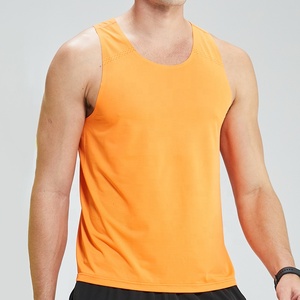 เสื้อกล้ามผู้ชายสีส้ม แห้งเร็ว คอกลม สีพื้น เรียบง่าย สวมใส่สบาย เหมาะสำหรับออกกำลังกาย ผลิตจากผ้าโพลีเอสเตอร์ถัก ไม่มีแขน - Product Image 2