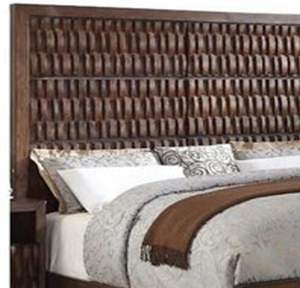 Lits en bois de transition Lit queen size de style traditionnel avec incrustation en bois massif marron - Product Image 3