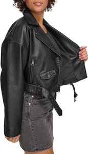 High Quality Faux Leather Cropped Moto <b>Jacket</b> <b>Ladies</b> 2026 - Product Image 4