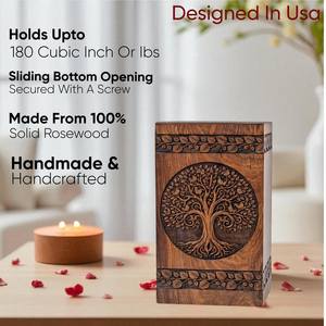 โกศไม้แกะสลักลายต้นไม้และเงาสะท้อน โกศบรรจุอัฐิส่วนบุคคลสำหรับคนที่คุณรัก - Product Image 5