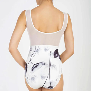Justaucorps en nylon à imprimé floral avec dos en maille, une pièce, pour la danse, le ballet, la gymnastique, les spectacles sur scène - Product Image 2